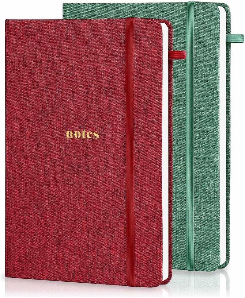 TSFPapier A5 Lined Journal Notebook – Hardcover Fabric Cover 160 Pages 100 GSM Thick Paper With Elastic Band & Pen Holder College Ruled Writing Notebooks for Work School Travel Christmas Gifts Red & Green - Image 1
